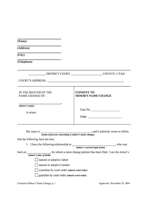 Get The CONSENT To MINOR39S NAME CHANGE Utah Courts Form Fill Out And