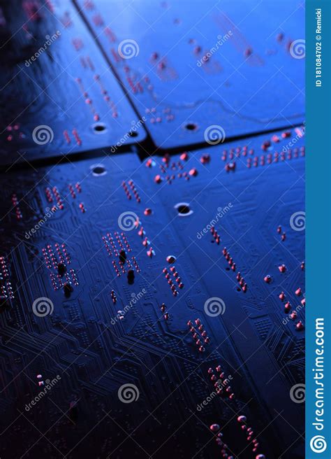 Abstract Electronic Circuit Board Computer Motherboard Lines And Components Beautiful Red And