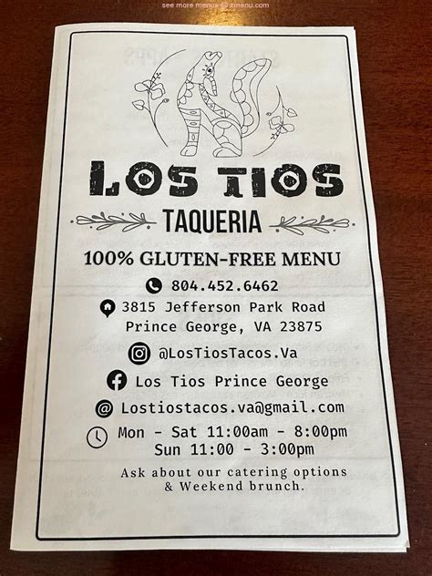 Online Menu of Los Tios Restaurant, Prince George, Virginia, 23875 - Zmenu