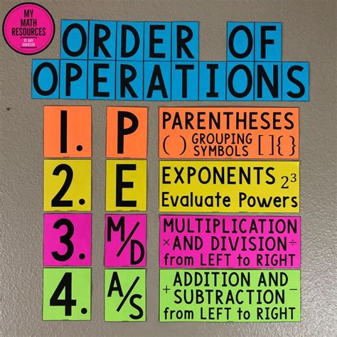 My Math Resources Pemdas Order Of Operations Poster Middle School