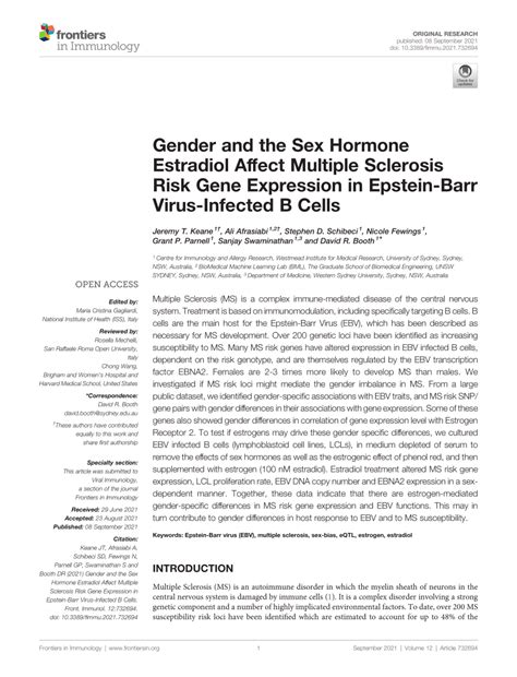 Pdf Gender And The Sex Hormone Estradiol Affect Multiple Sclerosis Risk Gene Expression In