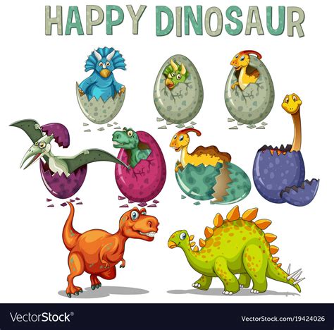 Happy Dinosaur With Dinosaurs Hatching Eggs Vector Image