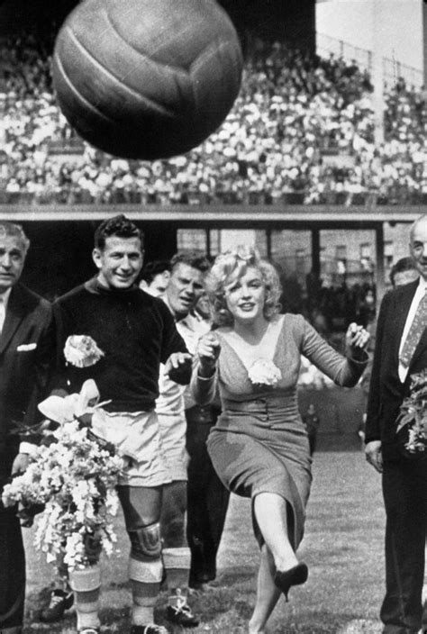 Marilyn Monroe Kicking A Soccer Ball At Ebbets Field New York In 1957