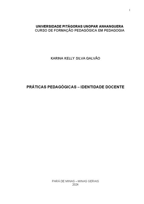 Práticas Pedagógicas Identidade Docente UNIVERSIDADE PITÁGORAS