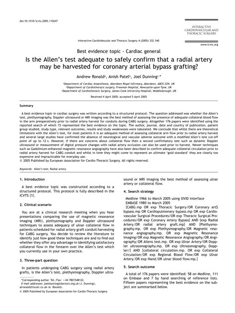 Pdf Is The Allens Test Adequate To Safely Confirm That A Radial