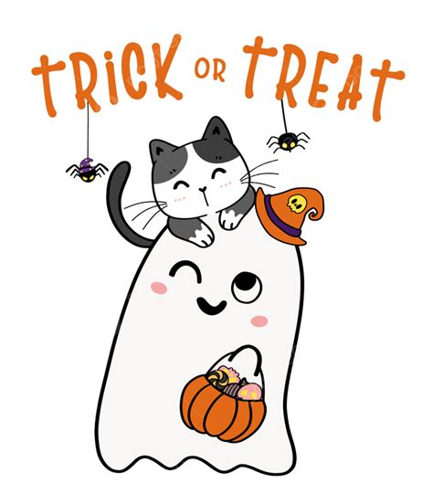 Cute Adorable Halloween Clipart Png Images Cute Cat On Adorable Ghost Trick Or Treat Halloween