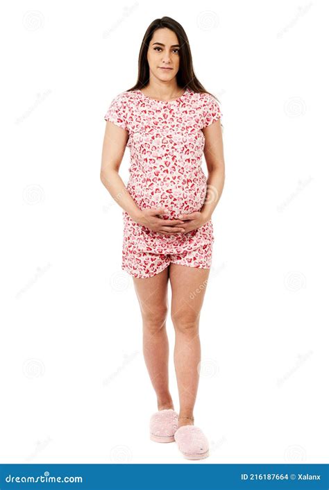 Mujer Latina Embarazada Aislada En Blanco Foto De Archivo Imagen De Aislado Belleza 216187664