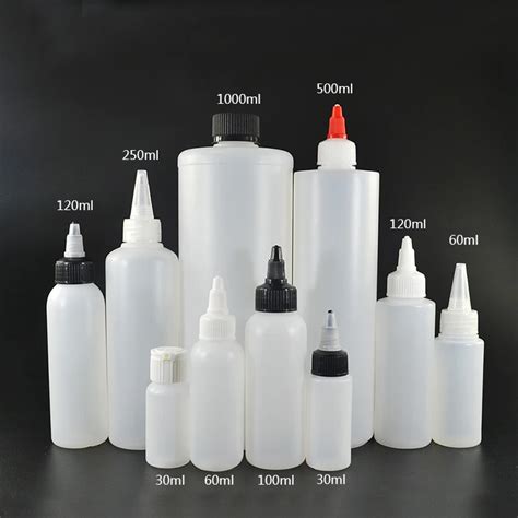 1000pcs 60ml Plastic Glue Bottles Black Long Tip Clear Color With