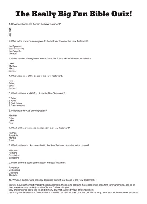 Bible Trivia Questions Printable
