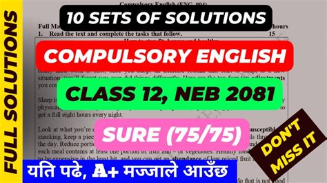 10 Sets Of Model Question With Solutions Compulsory English Class 12