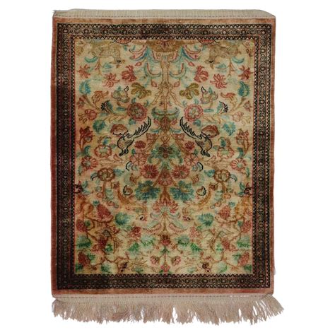 Vintage Persian Tree Of Life Qum Silk Prayer Rug With French Rococo