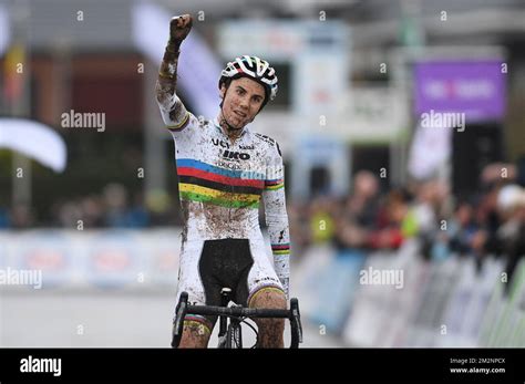 Belgian Sanne Cant Celebrates As She Crosses The Finish Line To Win The