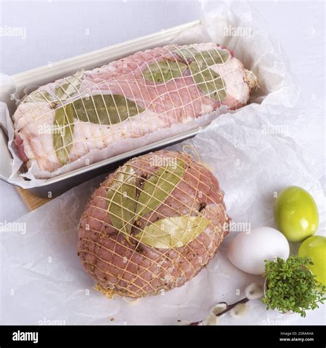 Baked pork - preparation Stock Photo - Alamy