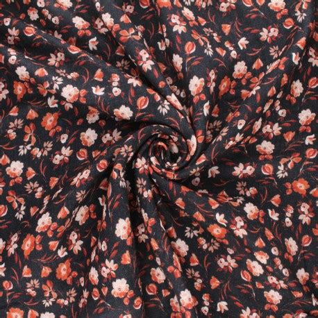 Tissu Double Gaze De Coton Poppy Fleurs D Automne Noir Mpm