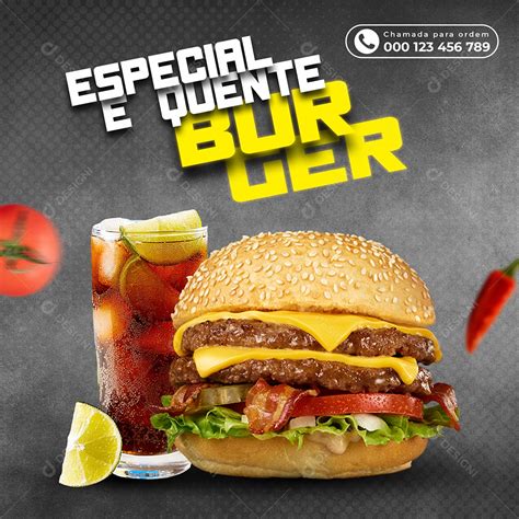 Especial e quente Burger Hambúrgueria Social Media PSD Editável