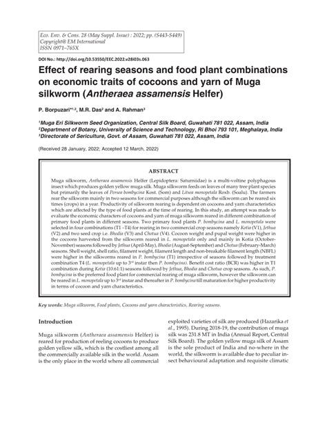 Pdf Effect Of Rearing Seasons And Food Plant Combinations On Economic