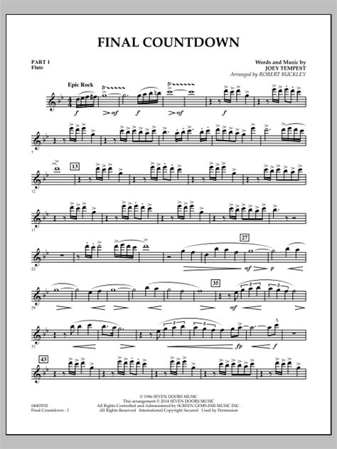 Final Countdown Pt1 Flute By Robert Buckley Sheet Music For Concert Band Flex Band At