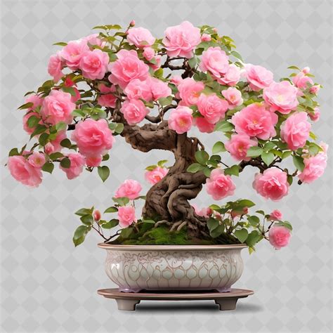 Premium PSD A Potted Bonsai Tree With Pink Flowers On It