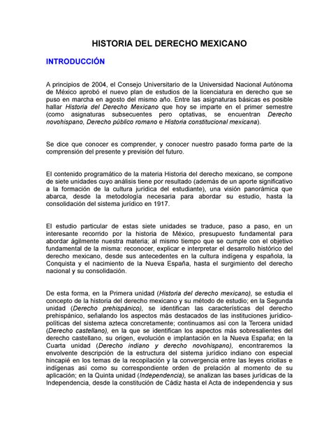 Historia del Derecho Mexicano UNAM Introducción al Derecho HISTORIA