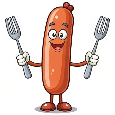 Cute Sausage Holding Fork And Knife Cartoon Vector Icon Illustration