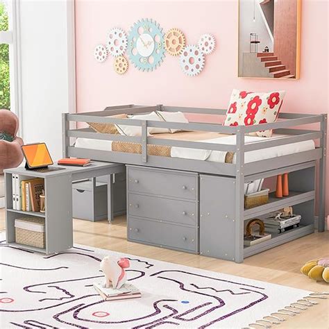 Harper And Bright Designs Full Size Low Loft Bed With Desk