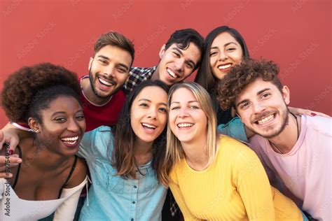 Group Multiracial People Having Fun Outdoor Happy Mixed Race Friends Sharing Time Together