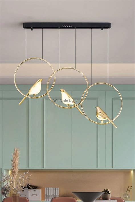 Originalidade Led Lustre Arte Ouro Magpie P Ssaro Loft Sala De