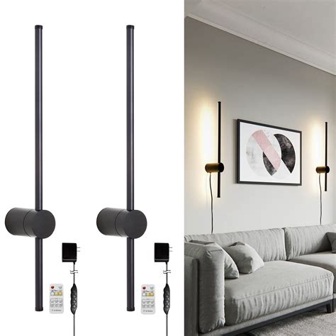 Ditoon Rc Dimmable Modern Plug In Wall Sconce Set Of Two Led Black Wall