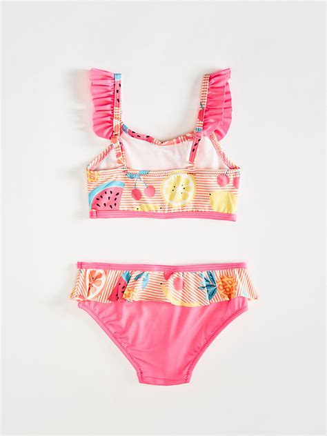 PEMBE Esnek Kumaştan Baskılı Fırfır Detaylı Kız Çocuk Bikini S Z LT LCW