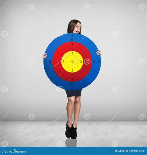 Surprised Business Woman Holding Big Target Stock Image - Image of