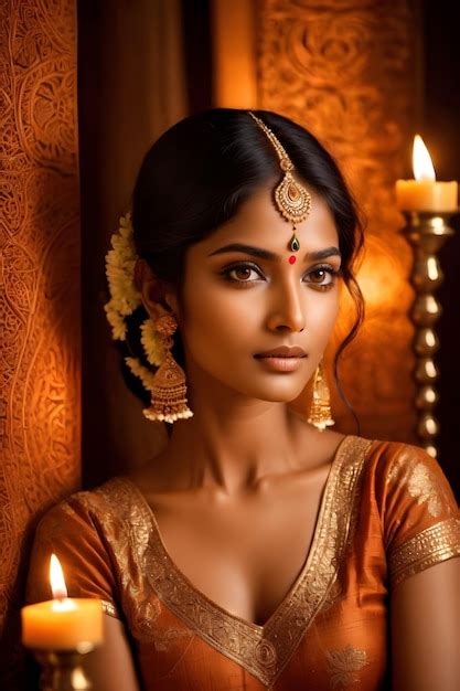 Premium AI Image Beautiful Indian Woman In Saree With Candle In Her Hand