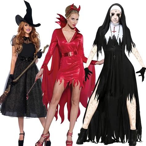 Halloween Costumes For Women Horror Red Demon Dress Vampire Witch Nun