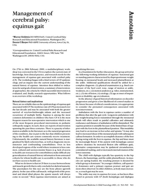 (PDF) Management of cerebral palsy: Equinus gait