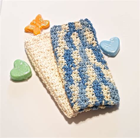 Dish Cloth Wash Cloth Cotton Dish Cloth Crochet Dish Cloth Blue And Ecru Set Of 2 Etsy