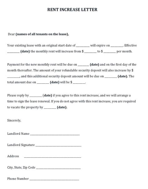 Free Rent Increase Letter Template