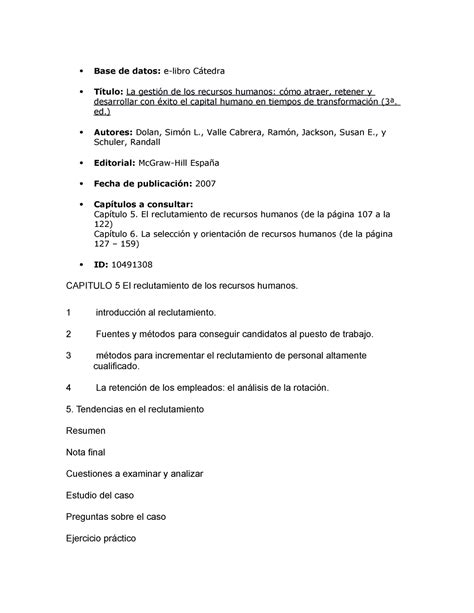 Libro La Gestion De Los Recursos Humanos Cap 5 Y 6 Base De Datos E