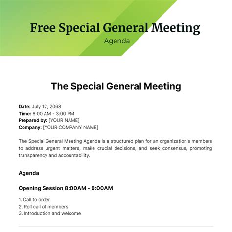 Free Special General Meeting Agenda Template Edit Online And Download