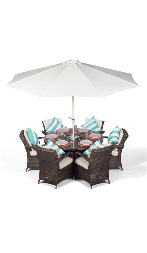 Arizona Luxury Seater Brown Rattan Dining Set With Ice Bucket Drinks