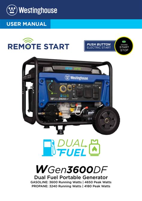 Westinghouse Wgen3600df Dual Fuel Portable Generator 3600 Rated 4650 Peak Watts