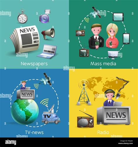 Los medios masivos de comunicación 2x2 Imágenes Imagen Vector de stock