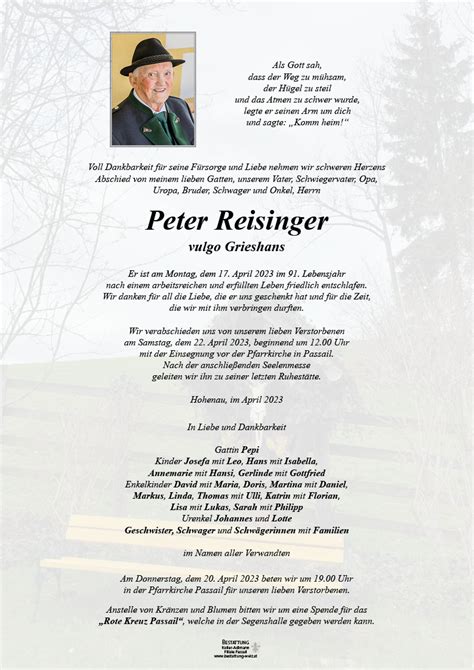 Peter Reisinger Bestattung Koller Adlmann