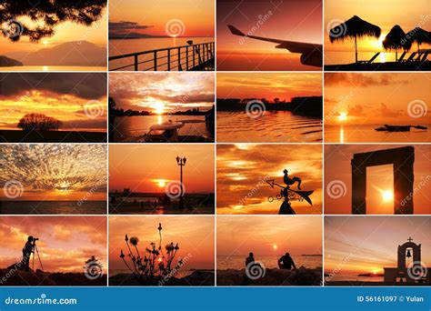 Unset And Sunrise Collage Stock Image Image Of Beach 56161097