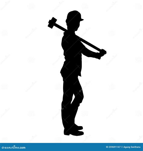 Silhouette Of A Worker Swinging His Sledge Hammer Stock Vector