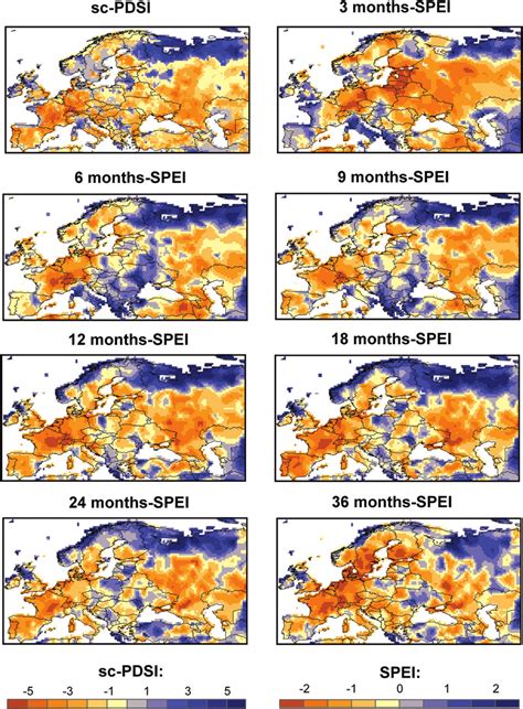 Spatial Distribution Of The CRU Sc PDSI And The SPEI 3 6 9 12 18