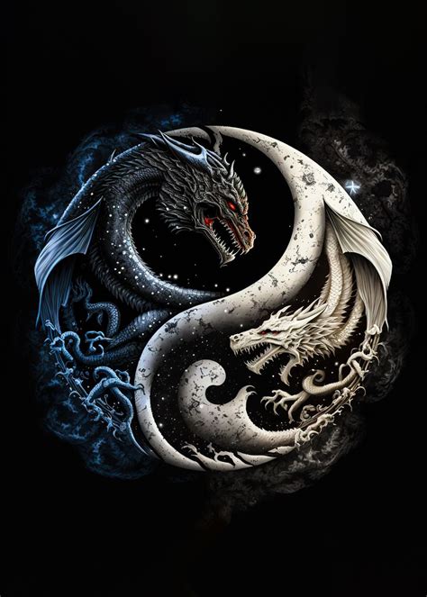 Dragon Yin Yang Poster Picture Metal Print Paint By Mark Viraj