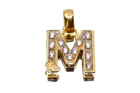 Karat Yellow Gold Letter M Pendant With Cubic Zir Gem