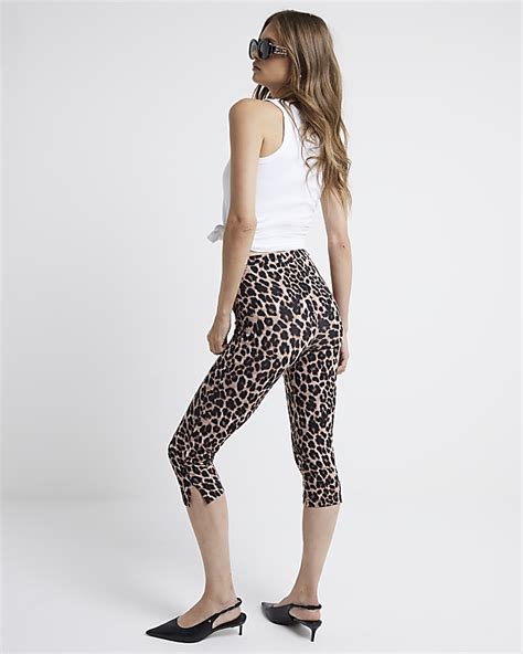 Brown High Waisted Leopard Cropped Leggings River Island