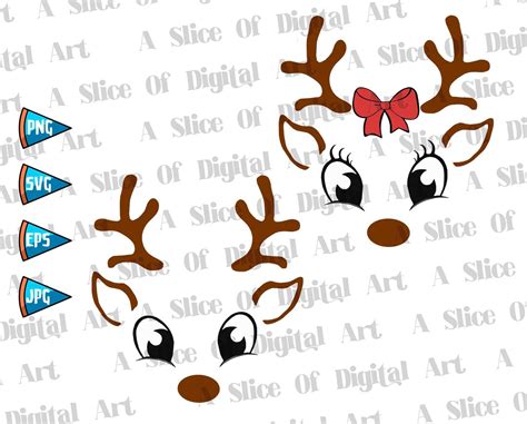 Niño y niña reno SVG PNG EPS Navidad Svg Cara de reno Svg Etsy España