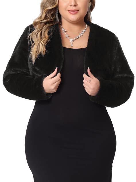 Agnes Orinda Plus Size Womens Faux Fur Bolero Shrugs Open Front Long