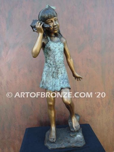 Captivating Bronze Statue Girl With Seashell Art Of Bronze